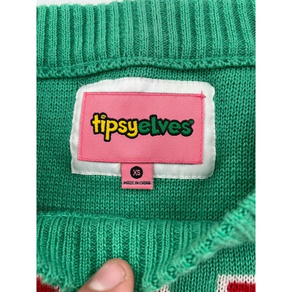 Tipsy Elves Women’s Office Christmas Party PUG Dog Green Knit Sweater Size XS - Picture 3 of 7